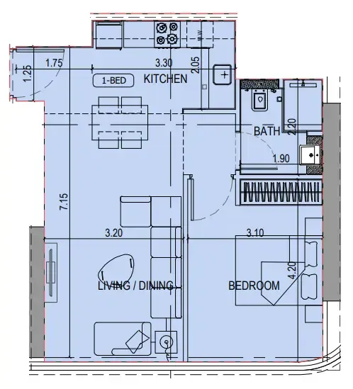 Binghatti Sky Terraces 1 bed floor plan, 572 sqft