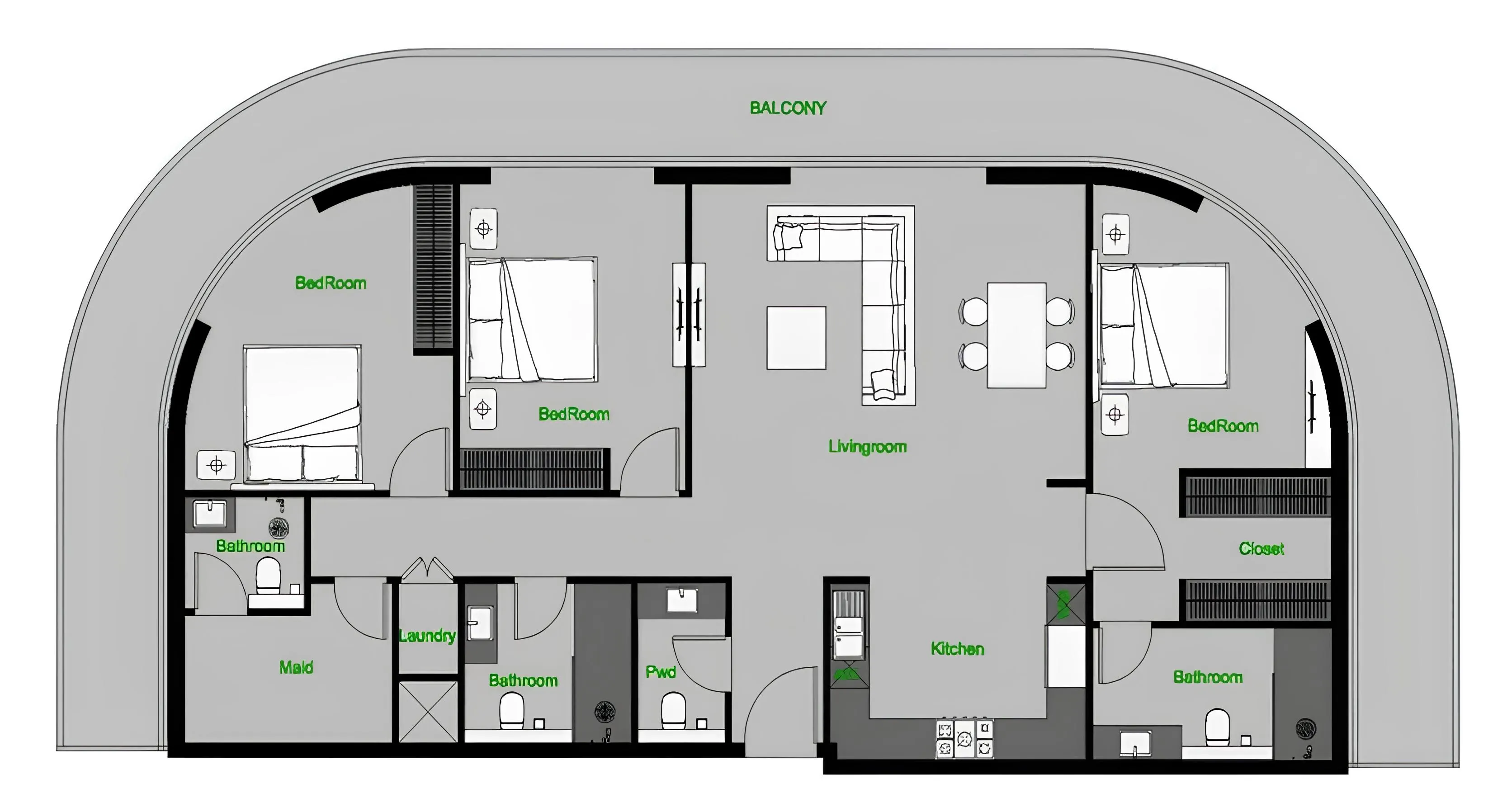 The Central Downtown 3 bed floor plan, 2,204 sqft