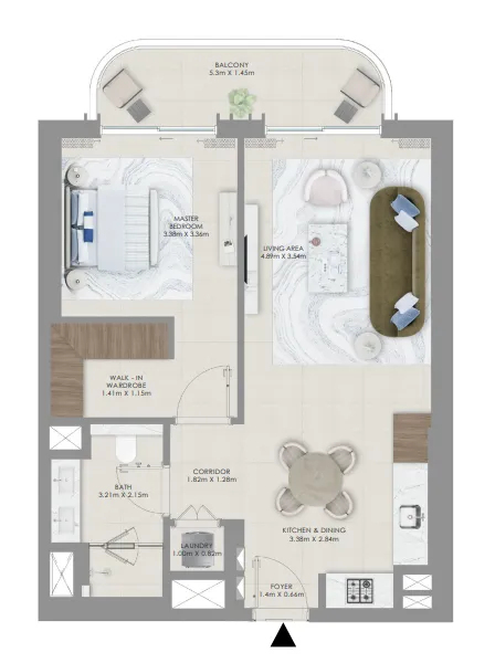 Baystar by Vida 1 bed floor plan, 794 sqft