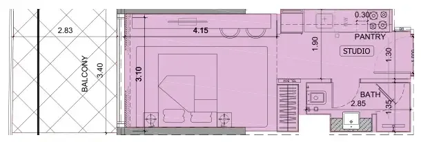Project Maybach Studio floor plan, 408 sqft