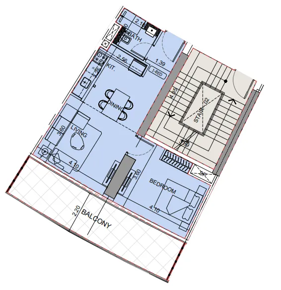 Binghatti Aquarise 1 bed floor plan, 789 sqft