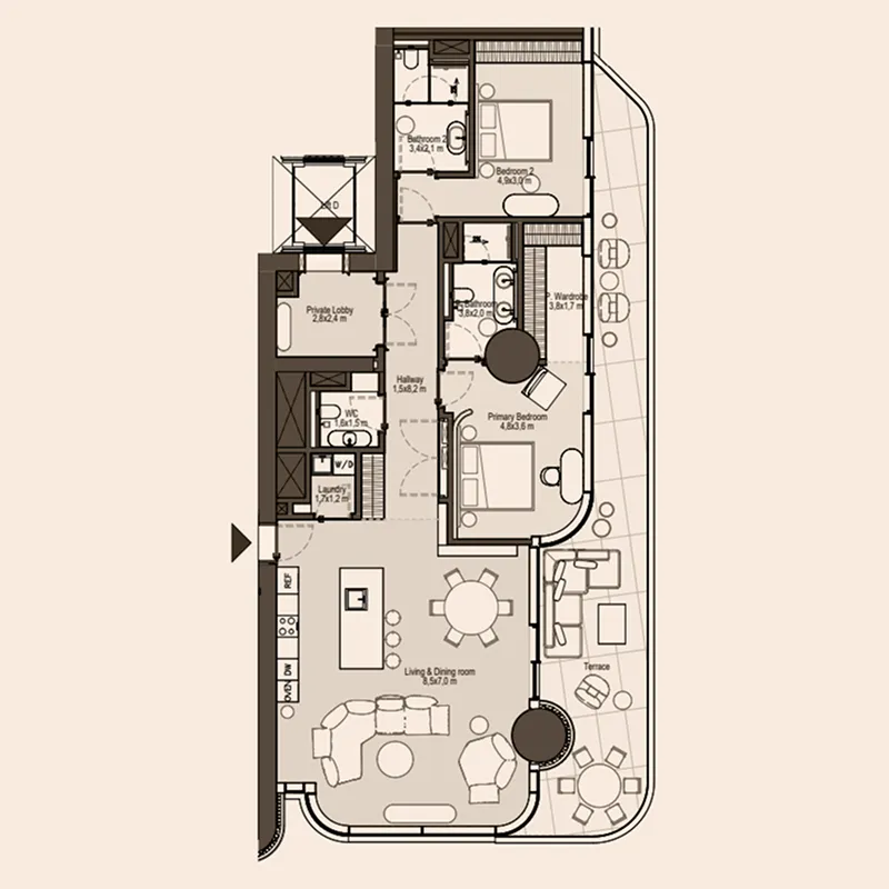Eywa Way of Water 2 bed floor plan, 2,150 – 2,232 sqft