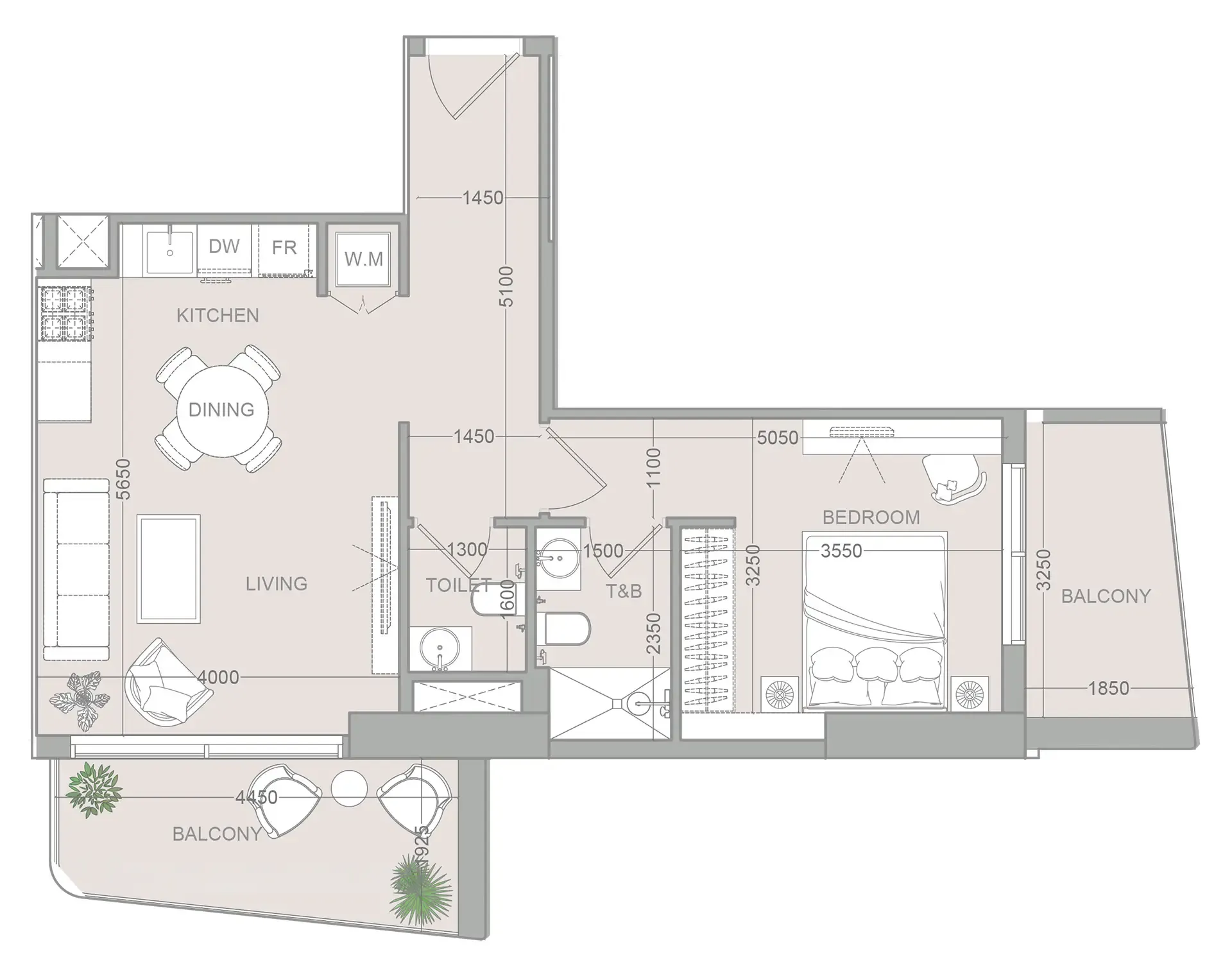 ELAR1S Sky 1 bed floor plan, 752 sqft