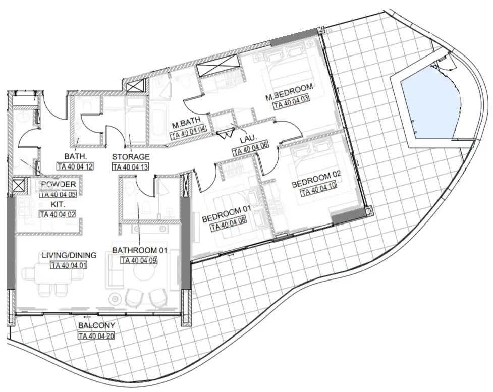 Laguna Residence 3 bed floor plan, 2,231 sqft