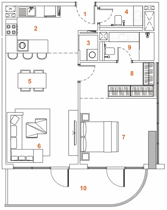 The Orchard Place Tower C 1 bed floor plan, 902 sqft
