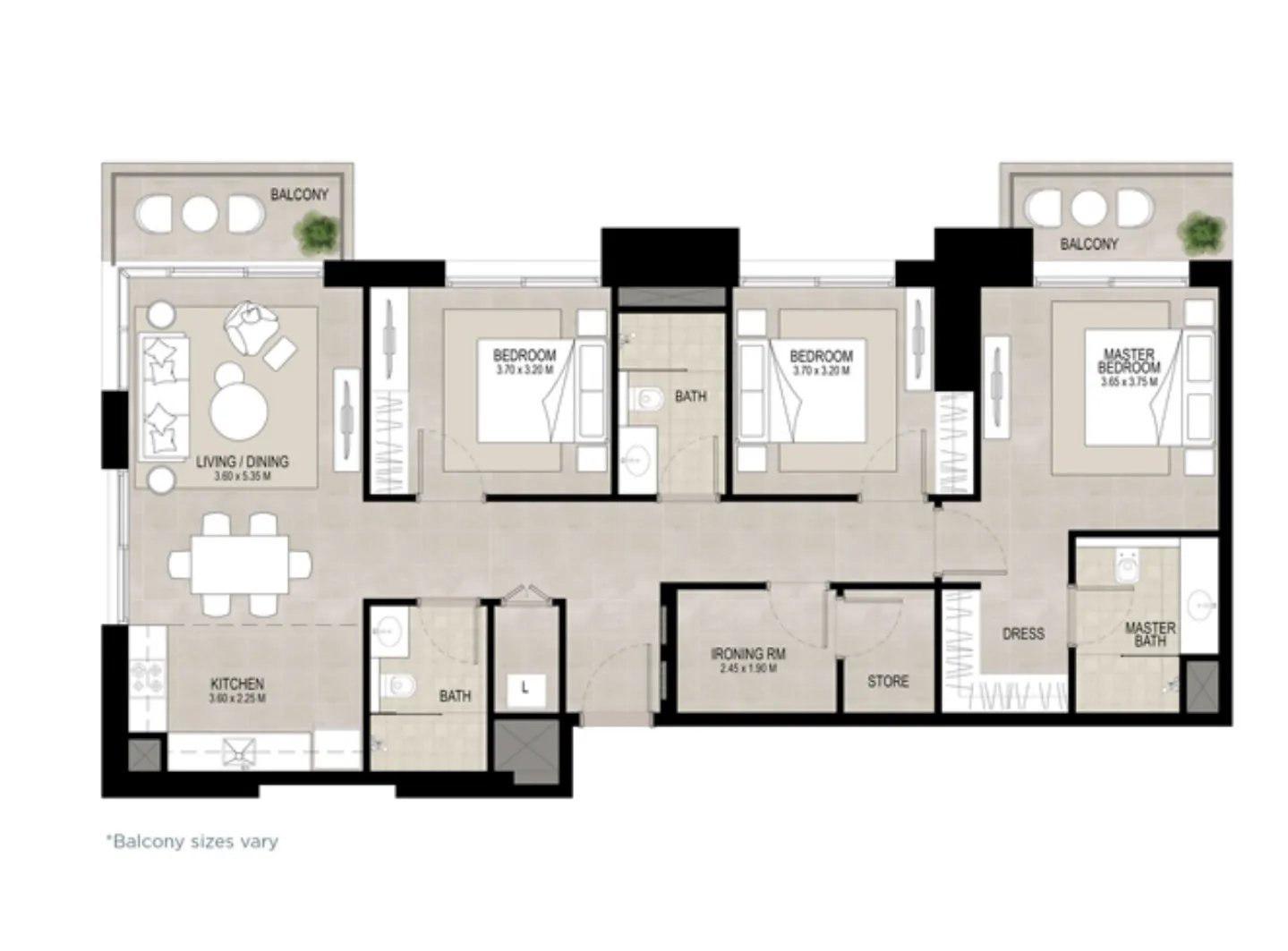Haya on the Park 3 bed floor plan, 1,391 sqft