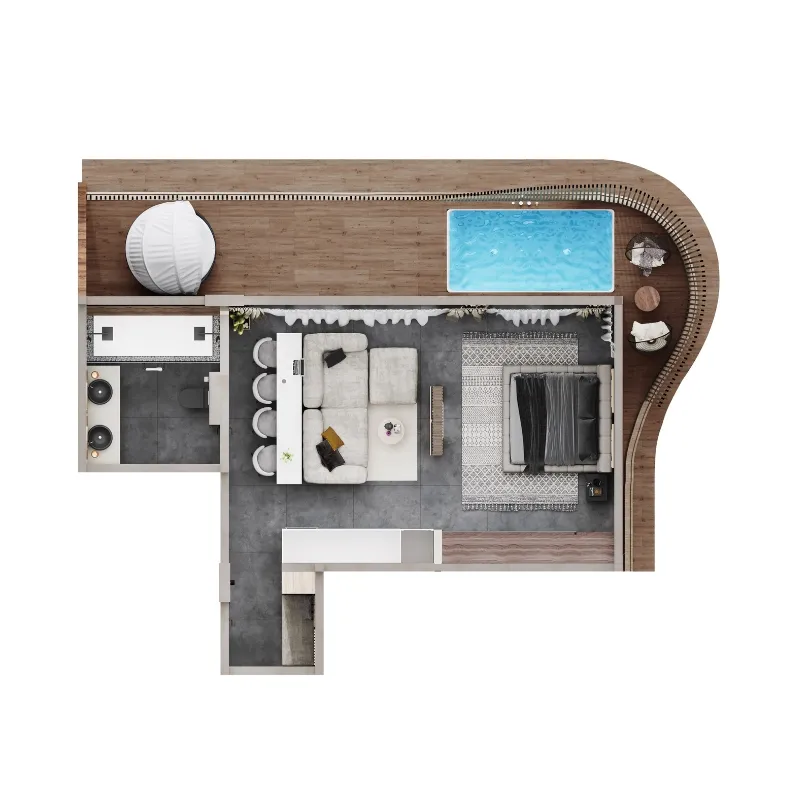 OM Club House 1 bed floor plan, 664 sqft