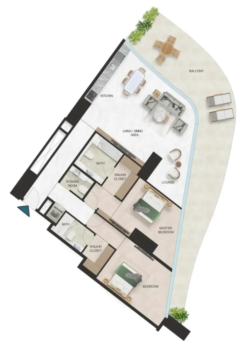 Oystra 2 bed floor plan, 2,130 sqft