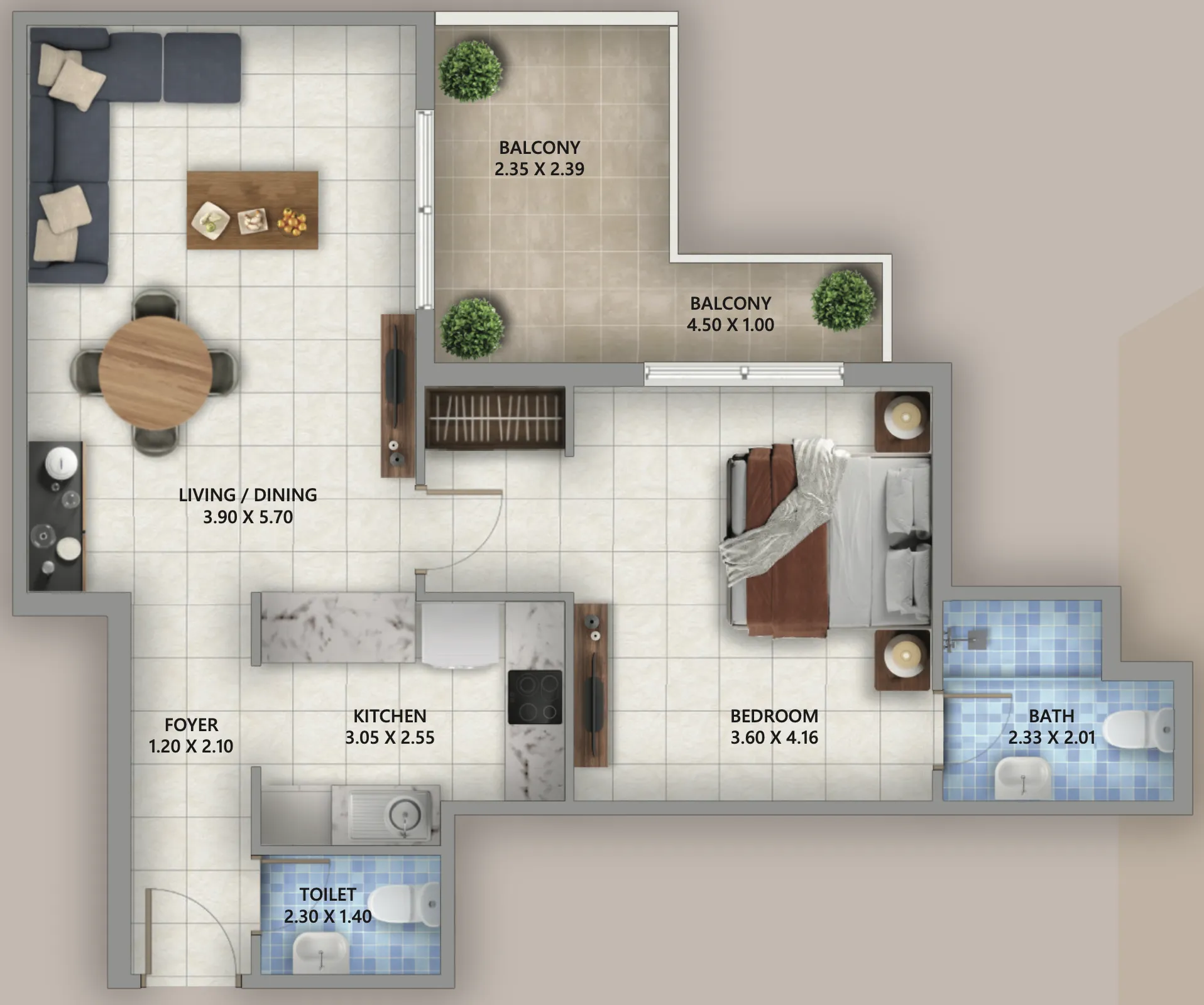 Linden Residences 1 bed floor plan, 813 sqft