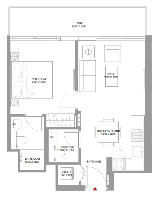 Pierside Marina Residences 1 bed floor plan, 615 sqft
