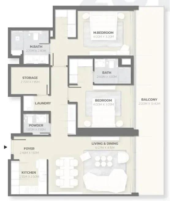 Tonino Lamborghini Residences 2 bed floor plan, 1,480 sqft