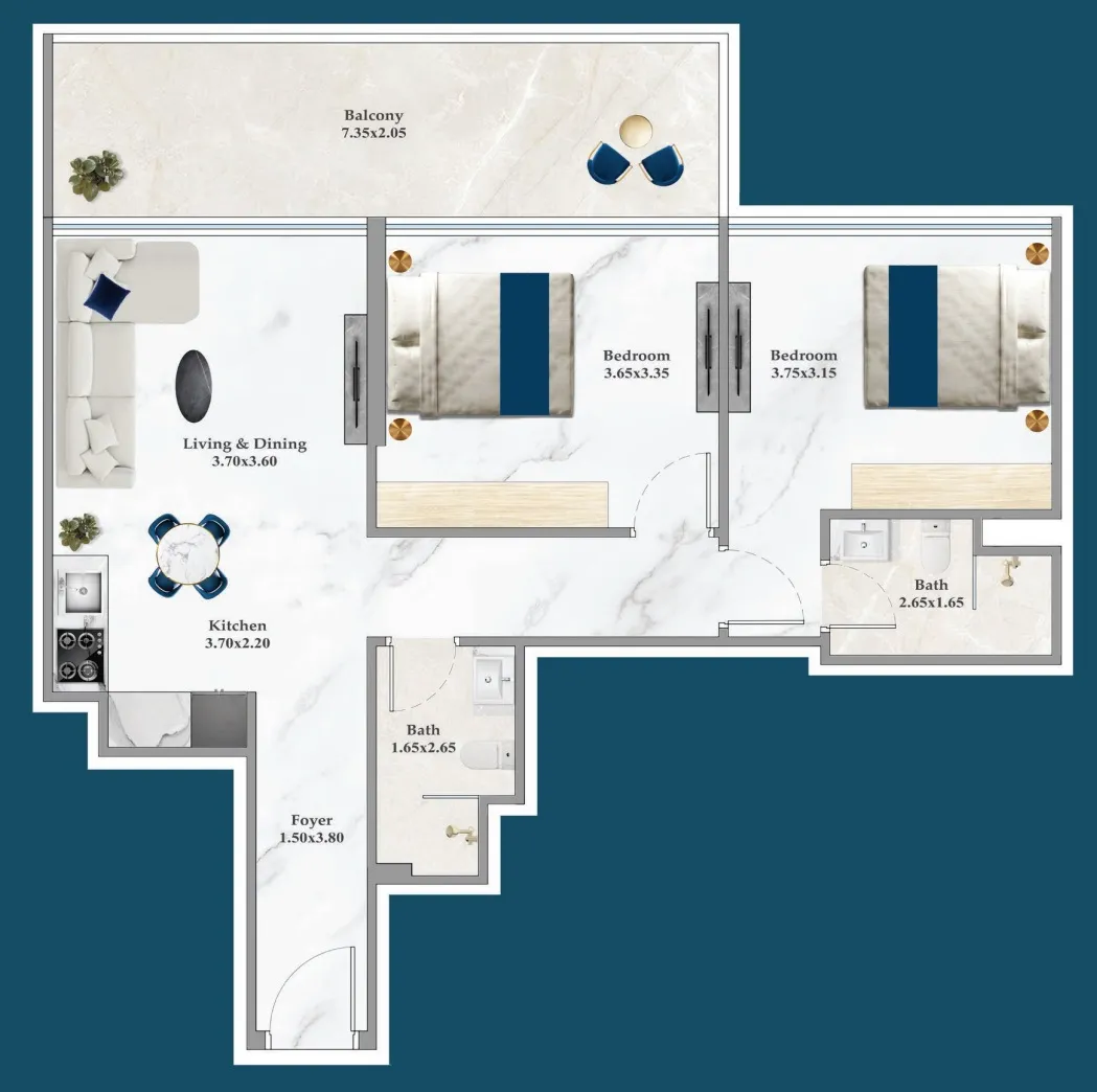 Timez 2 bed floor plan, 832 sqft