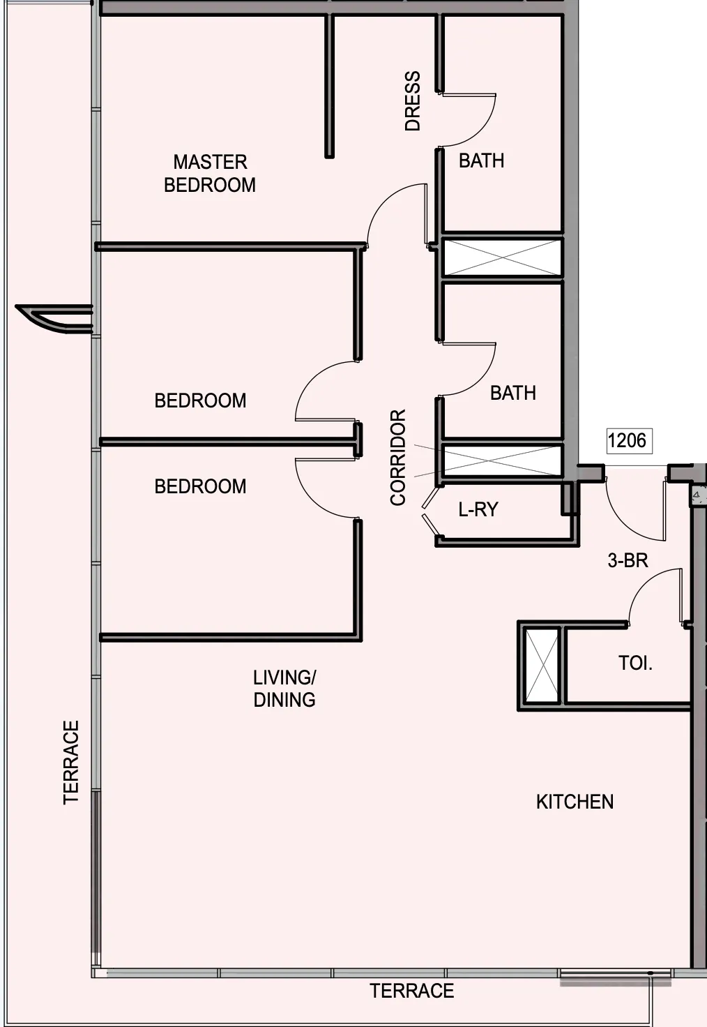 Edgewater Residences 1, 2 and 3 3 bed floor plan, 1,597 sqft