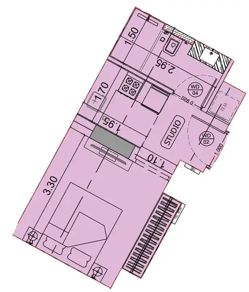 Binghatti HillCrest Studio floor plan, 746 sqft