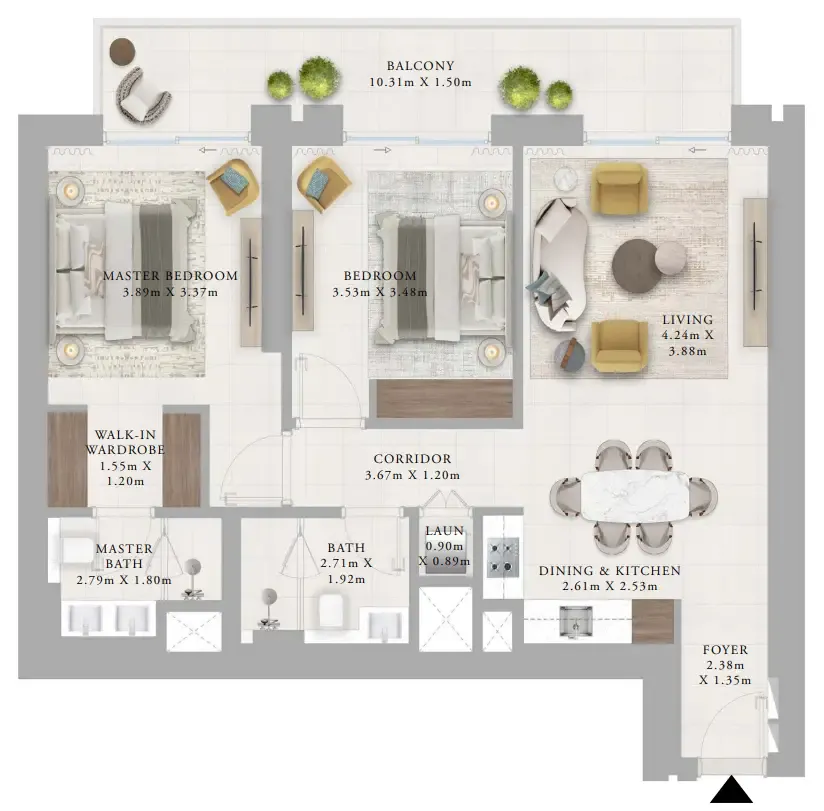 Creek Haven 2 bed floor plan, 1,193 sqft