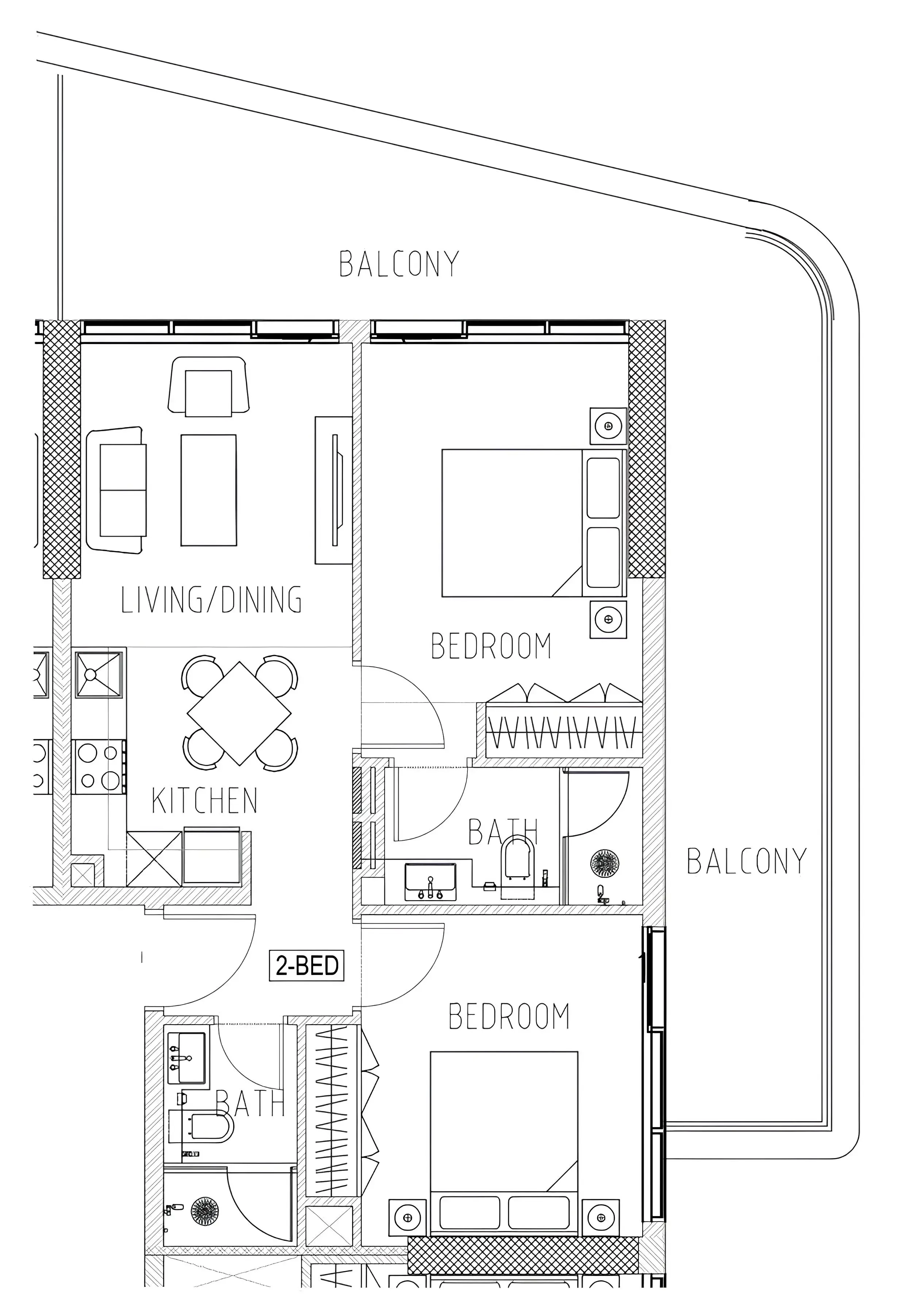 Elo 2 and 3 Damac 2 bed floor plan, 983 sqft