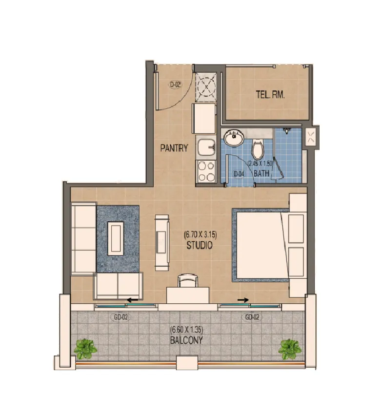 Triana Residences Studio floor plan, 475 sqft