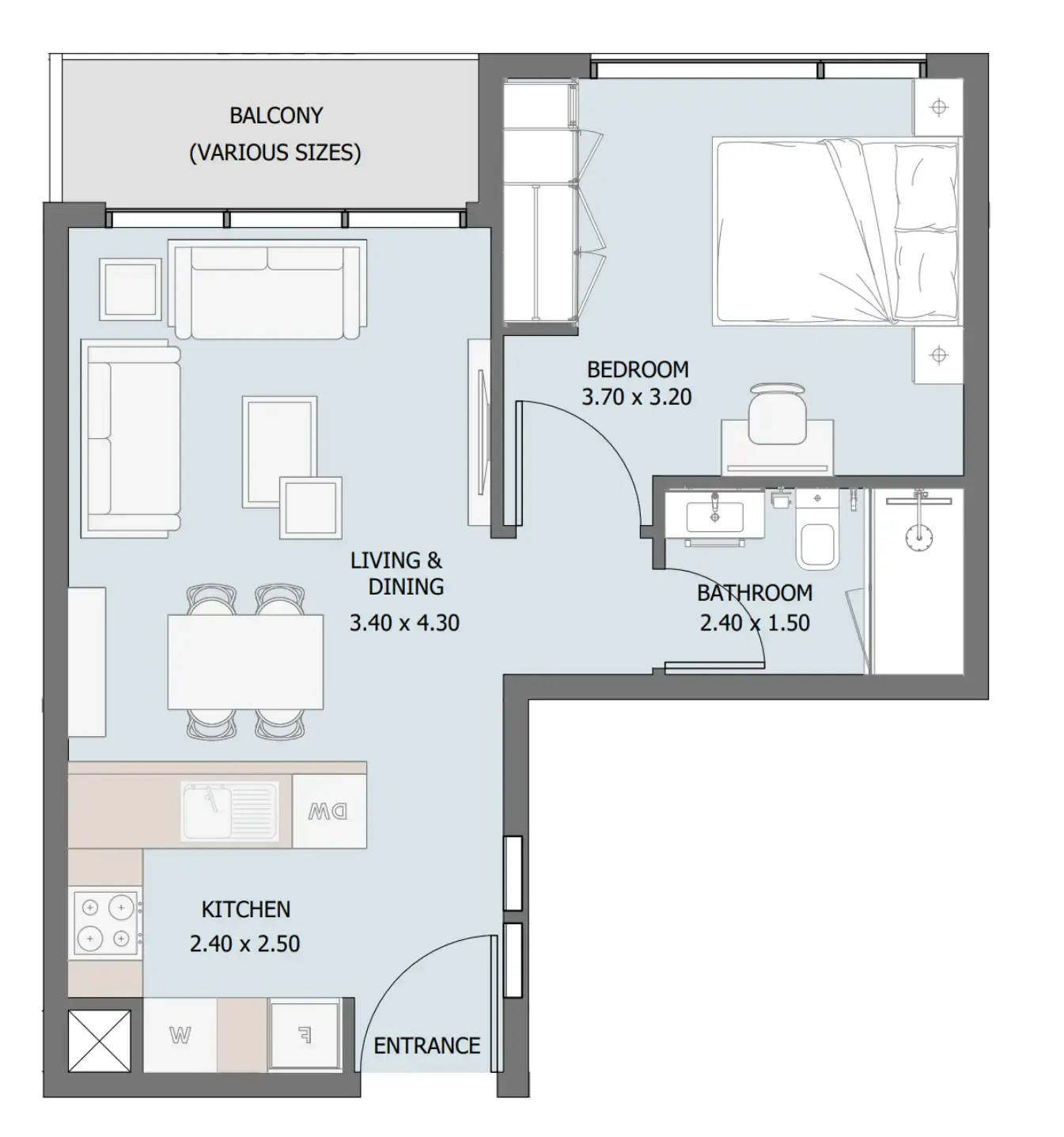 Verdana III 1 bed floor plan, 529 sqft
