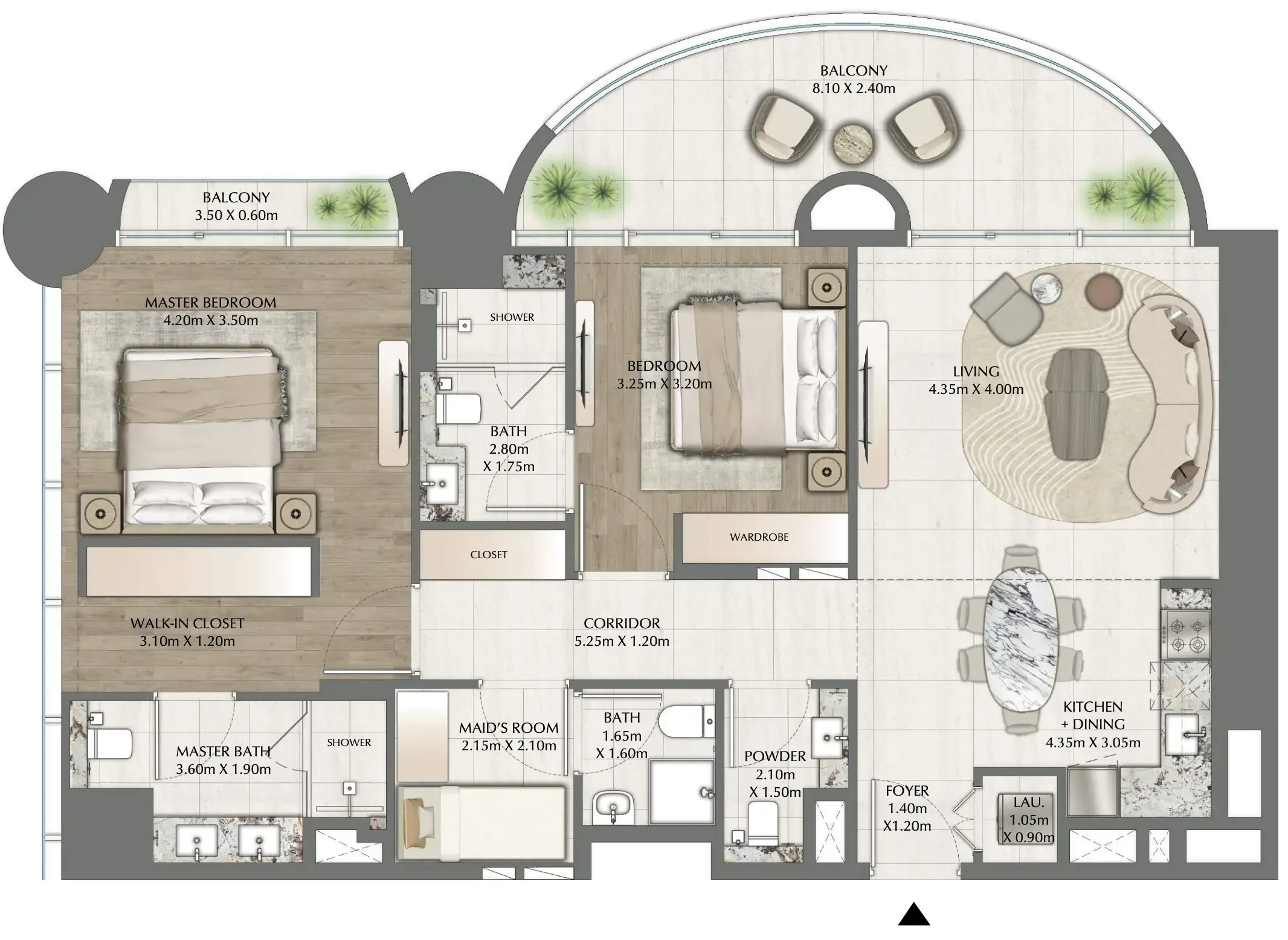One Residence 2 bed floor plan, 1,345 sqft