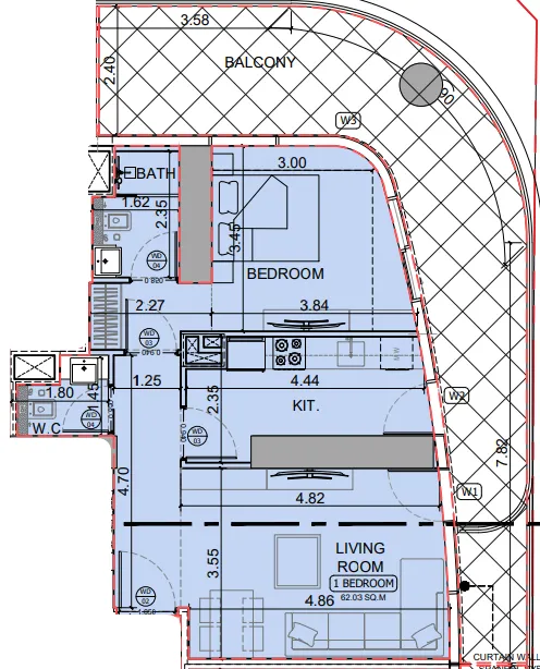 Binghatti Skyhall 1 bed floor plan, 993 – 994 sqft