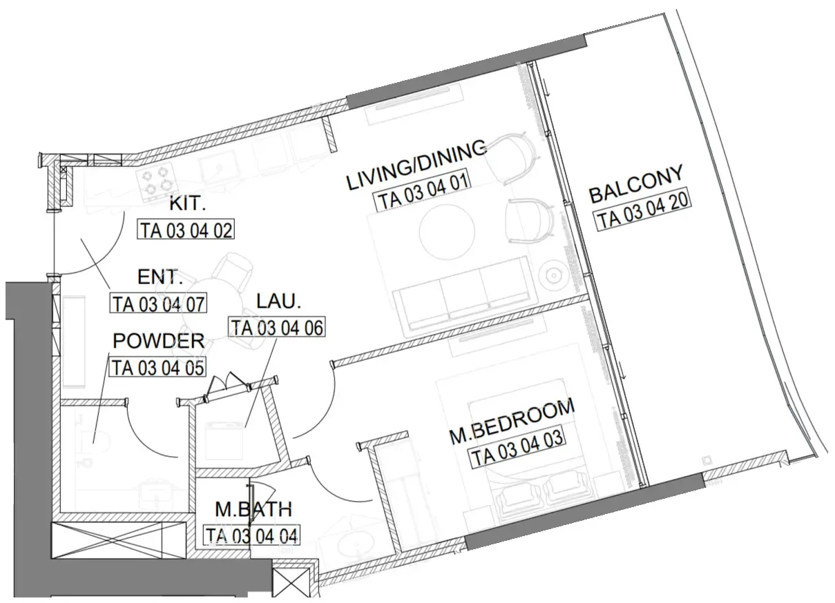 Laguna Residence 1 bed floor plan, 907 – 933 sqft