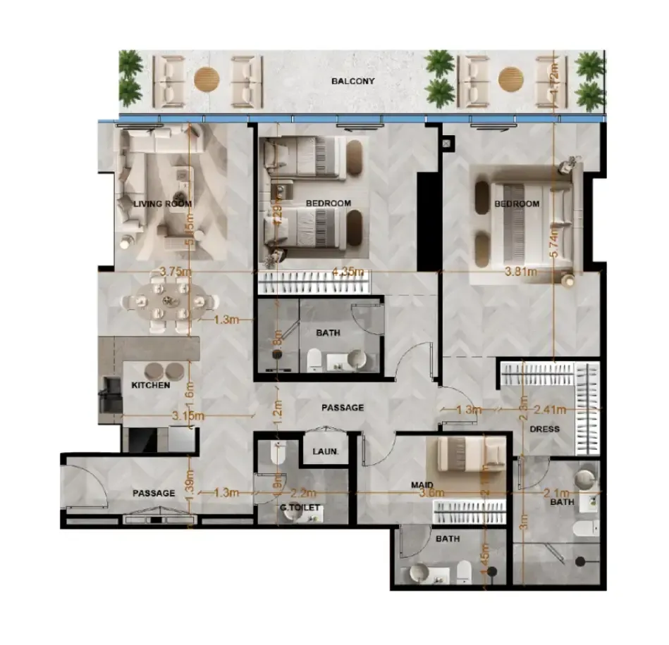 Radiant Terrace 2 bed floor plan, 1,552 sqft
