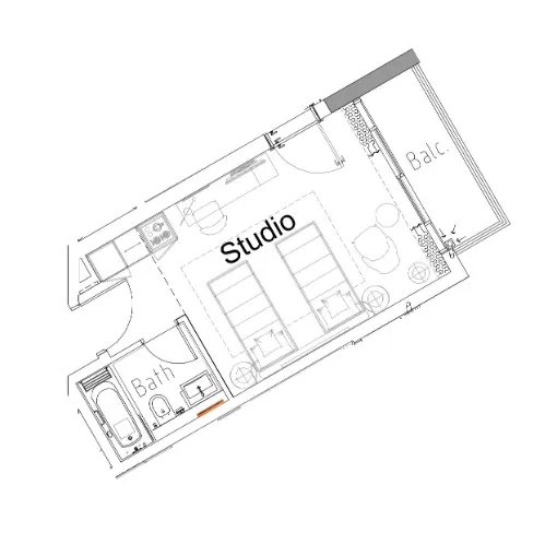 Damac Hills 2 - Hotel Edge by Rotana Studio floor plan, 357 sqft