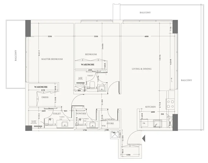Arche Residences 2 bed floor plan, 1,053 sqft