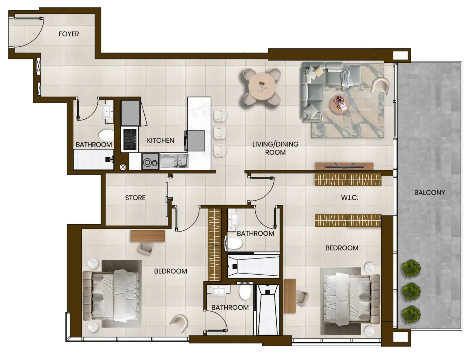 Butterfly Towers 2 bed floor plan, 1,421 sqft
