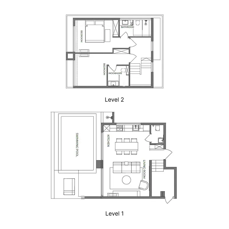 Pandawa Residence 2 bed floor plan, 1,087 sqft