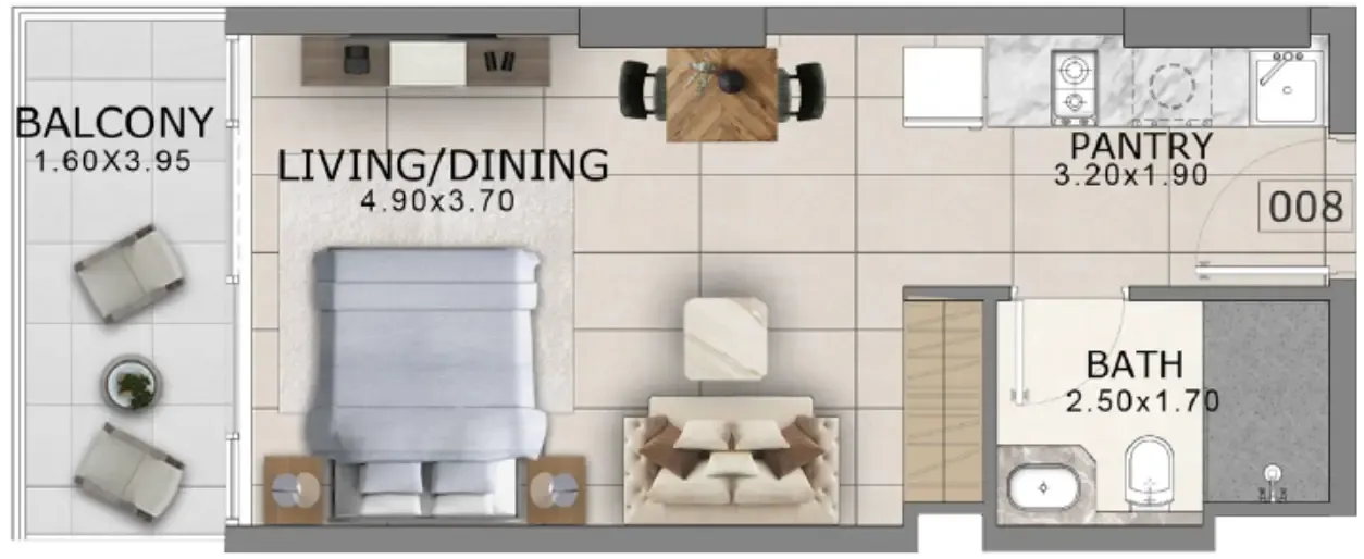 Arlington Park 2 Studio floor plan, 413 sqft