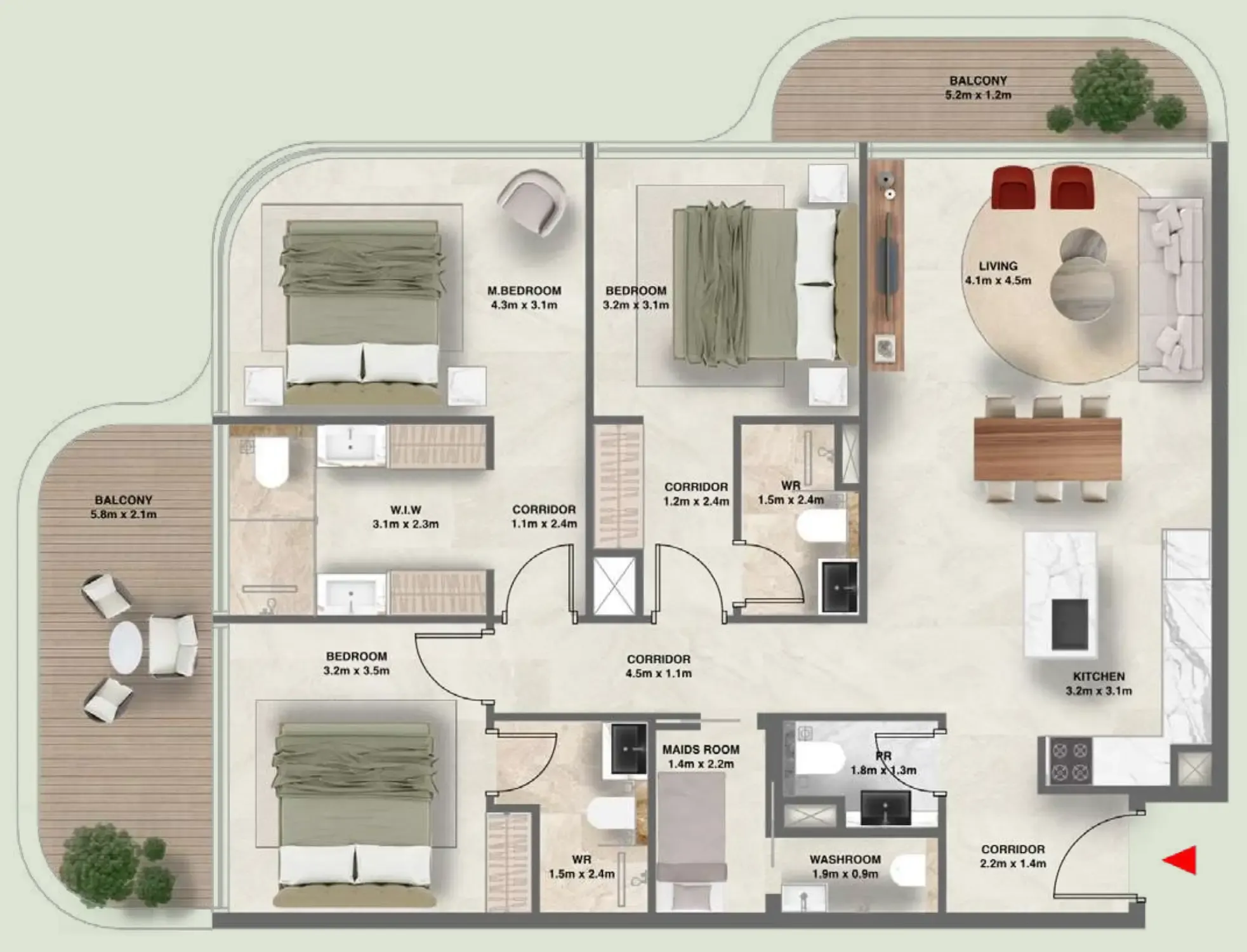 The Tides 3 bed floor plan, 1,396 sqft