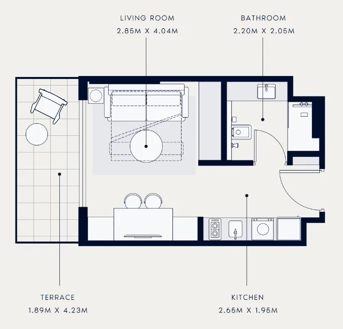 Azizi Venice Studio floor plan, 369 sqft