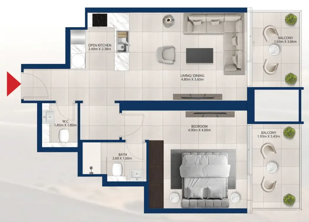 Al Vista 1 bed floor plan, 799 sqft