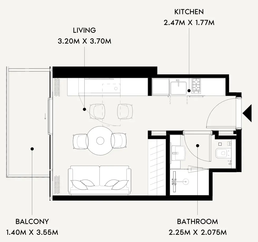 Azizi Wares Studio floor plan, 334 sqft