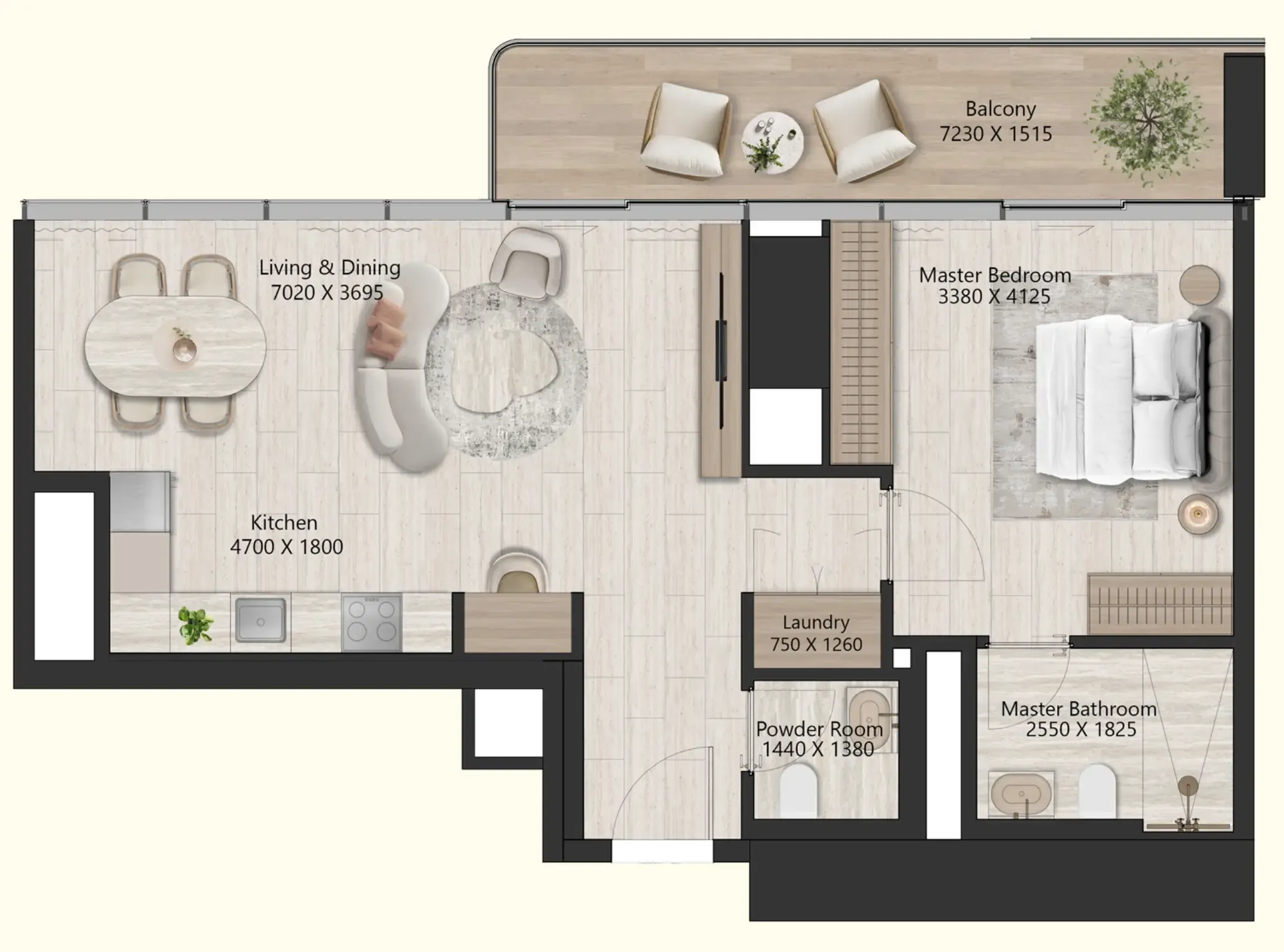 Il Vento 1 bed floor plan, 863 sqft