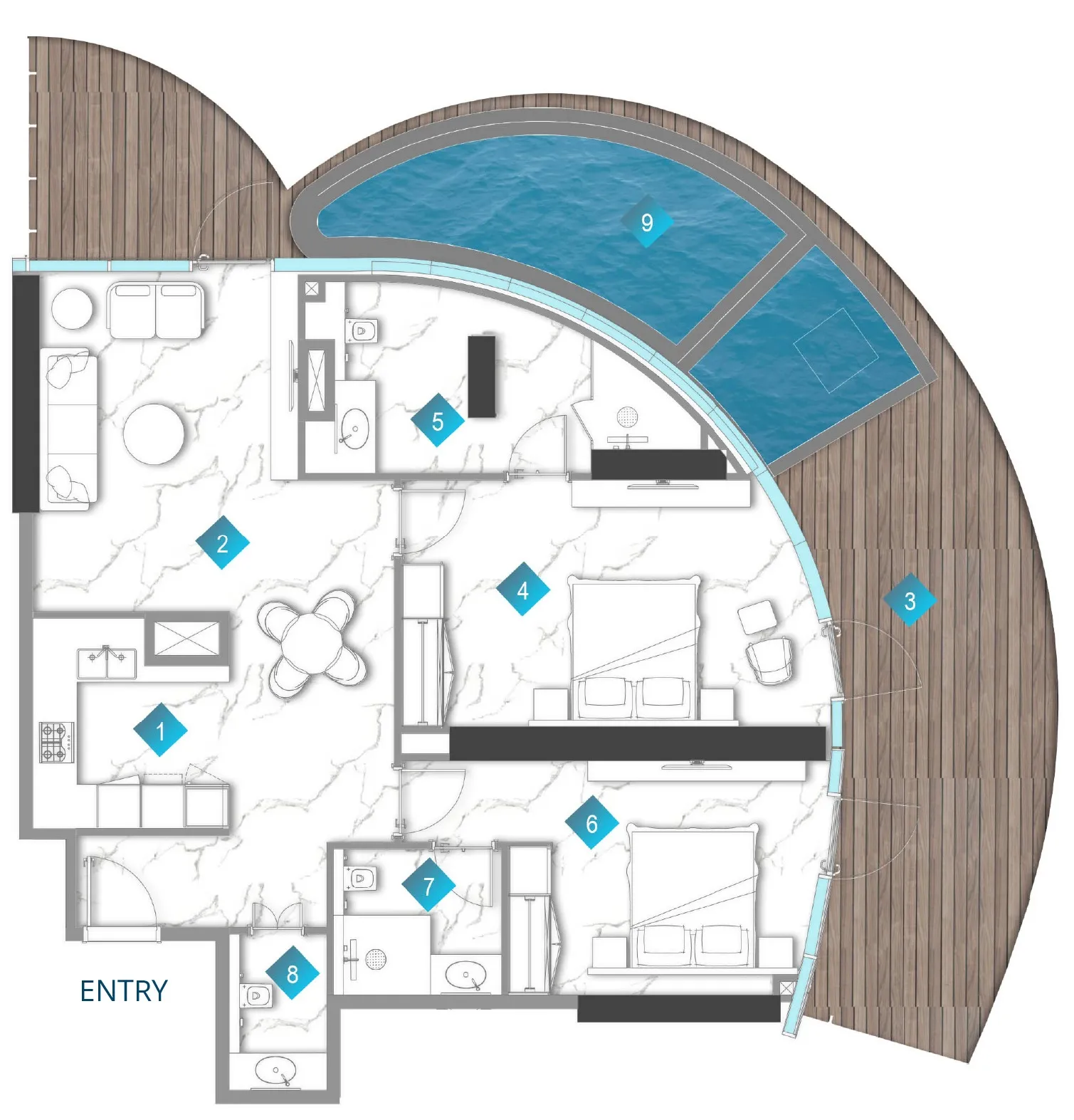 Aqua Arc 2 bed floor plan, 1,994 sqft