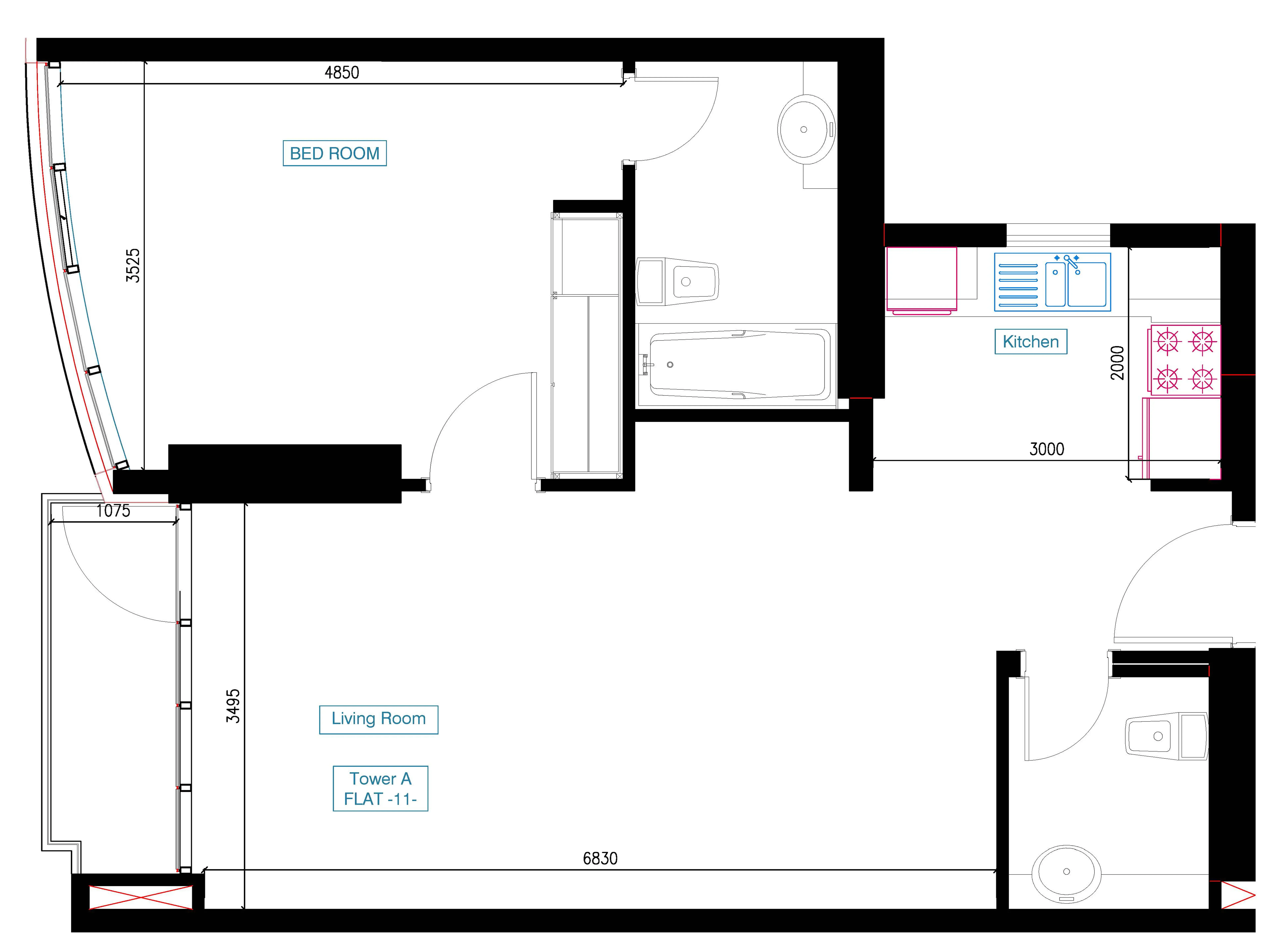 Mars Residences 1 bed floor plan, 781 sqft