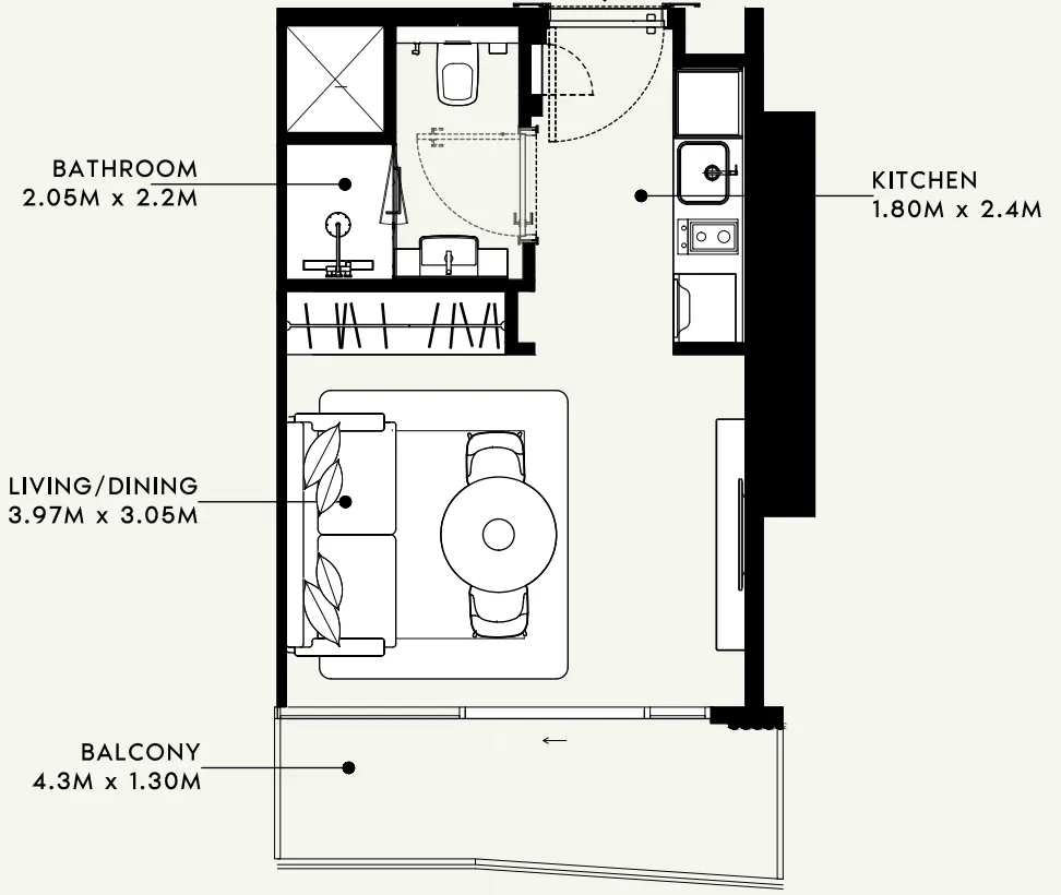Azizi Milan Studio floor plan, 321 – 331 sqft