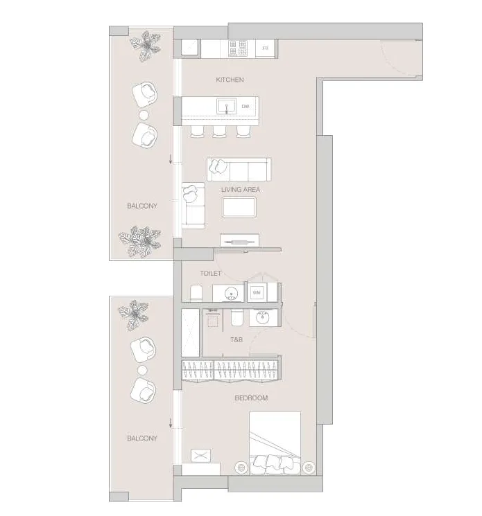 W1NNER Tower 1 bed floor plan, 1,024 sqft
