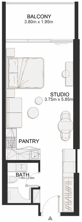 Ashley Hills Studio floor plan, 485 sqft