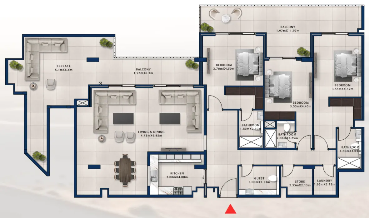 Asayel Avenue 3 bed floor plan, 3,170 sqft