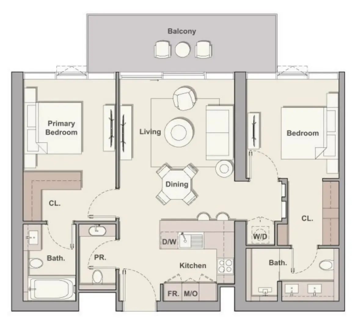 Soto Grande 2 bed floor plan, 1,111 sqft