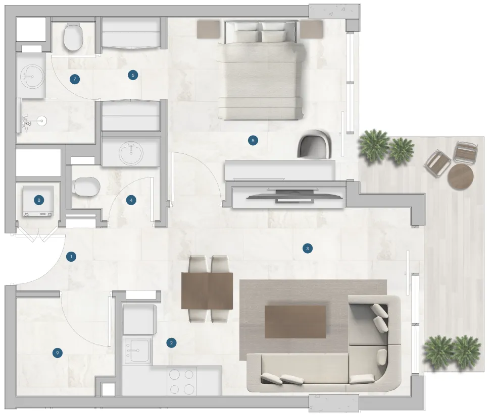 Sola Residences 1 bed floor plan, 816 sqft