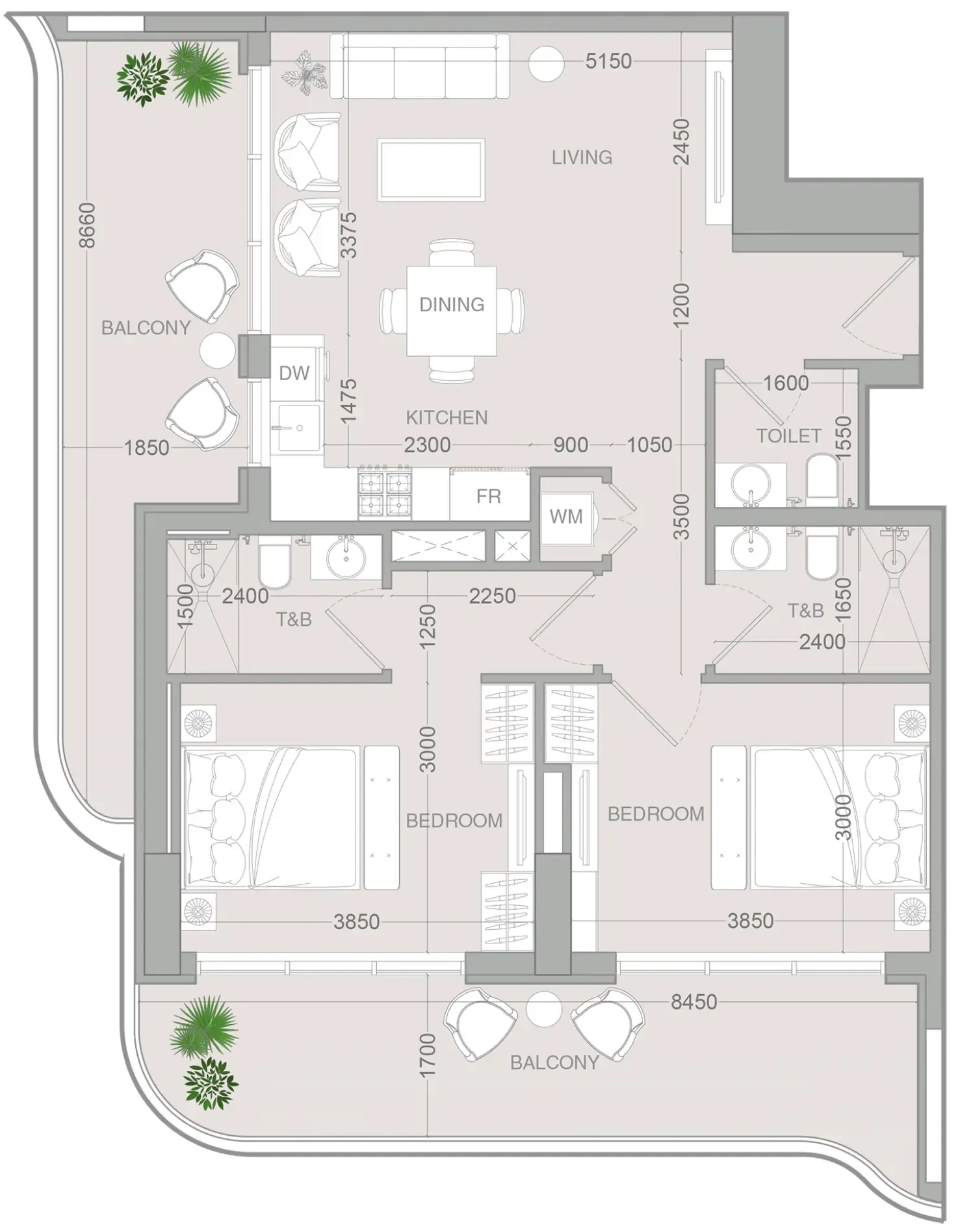 ALTA V1EW 2 bed floor plan, 1,172 sqft
