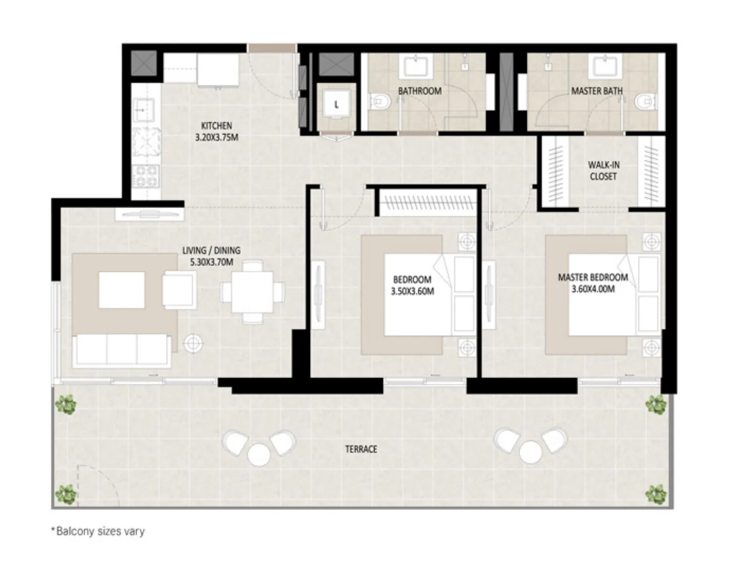 Odessa 2 bed floor plan, 1,351 sqft