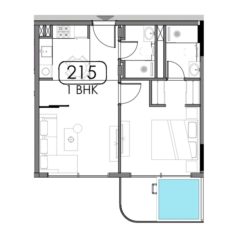 Samana Portside 1 bed floor plan, 626 sqft
