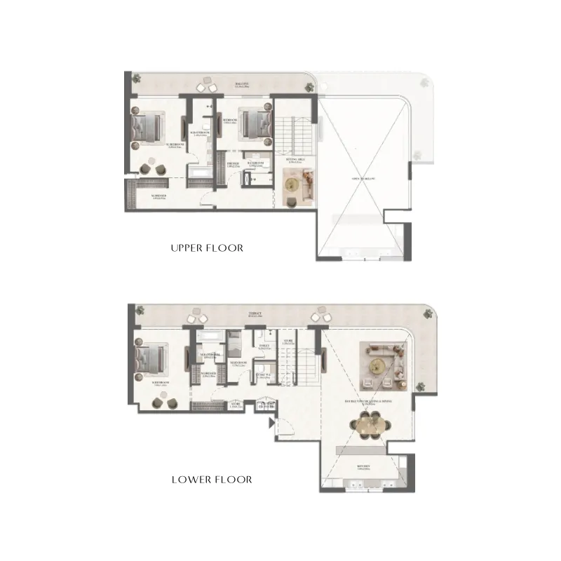 Rotana Residences South Tower 3 bed floor plan, 3,055 – 3,057 sqft