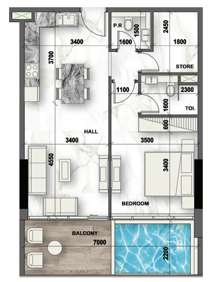 Peace Lagoons 2 1 bed floor plan, 757 – 839 sqft