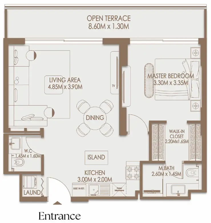 Veona by Gutti 1 bed floor plan, 767 – 769 sqft